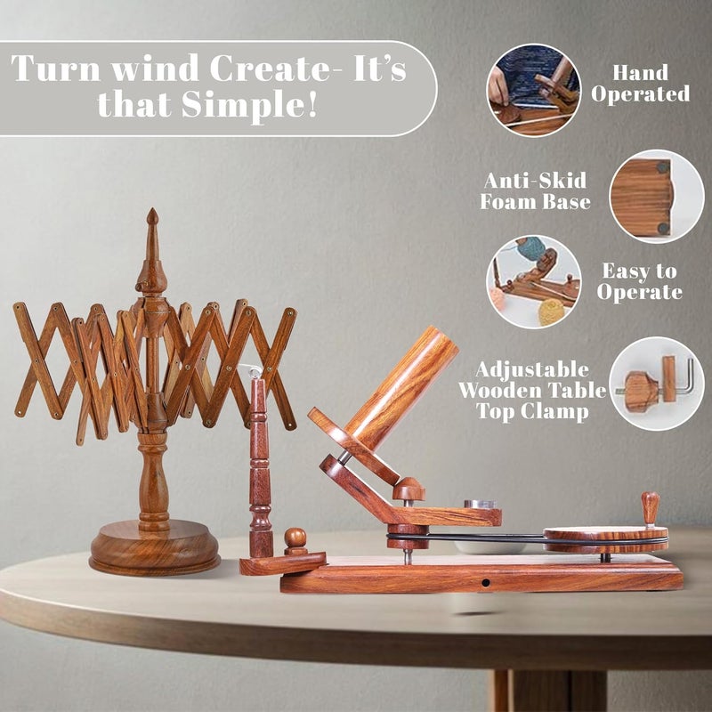 Brainmart Large Handcrafted Wooden Yarn Winder & Swift – Rosewood Brown Ball Winder for Crocheting, Knitting, Weaving – Heavy-Duty Yarn Winder for 8-12 oz Skeins - Image 2